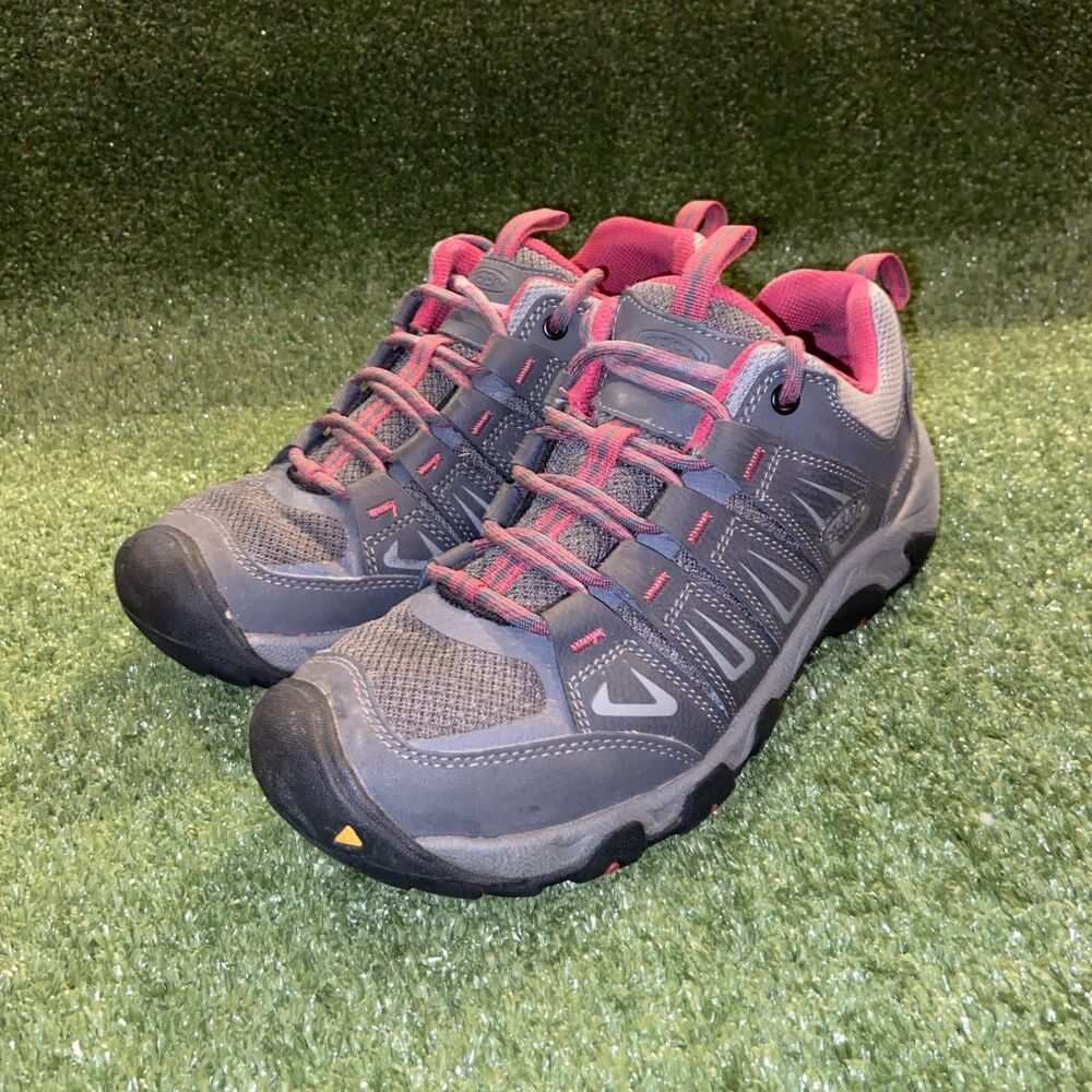 KEEN Low Top Leather Nylon Hiking Trail Work Shoes Women’s 8.5 Gray Pink